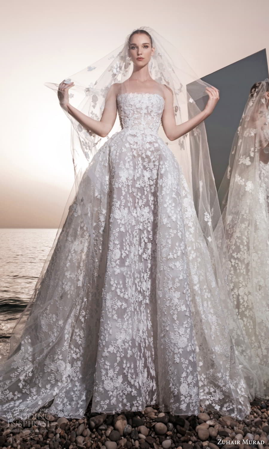 zuhair murad spring 2025 bridal strapless straight across neckline heavily embellished a line ball gown wedding dress chapel train (7) mv