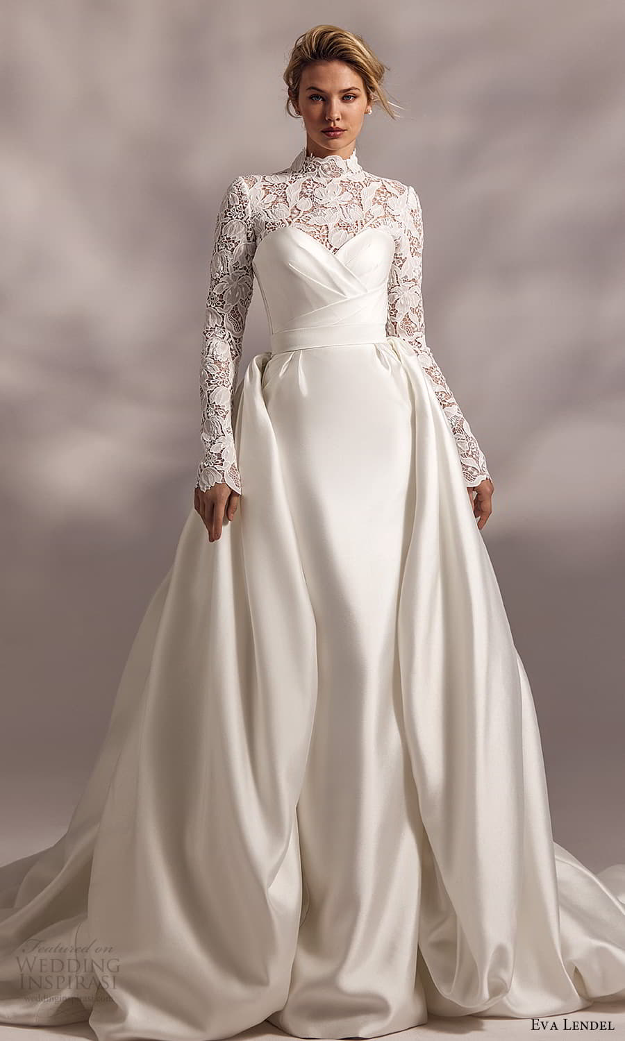 eva lendel 2025 bridal long sleeve high neck strapless cats eye sweetheart neckline clean minimliast column wedding dress a line overskirt chapel train (27) mv