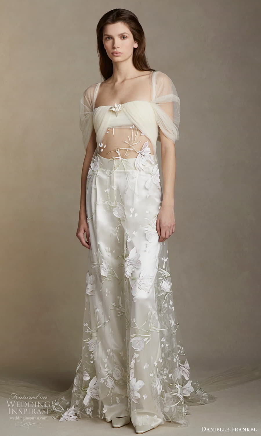 danielle frankel spring 2025 bridal sheer elbow length sleeve semi sweetheart neckline sheer cutout bodice illusion a line wedding dress (3) mv